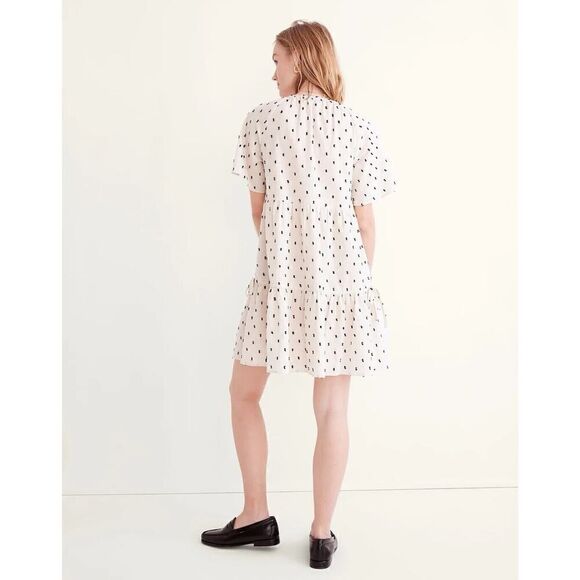 MADEWELL Womens Beige Cotton-Linen Lorelei Mini Dress NEW Clip-Dot Small - Picture 3 of 13